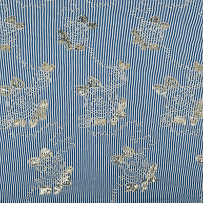 Cotton Sequins Stripe Embroidery Fabric