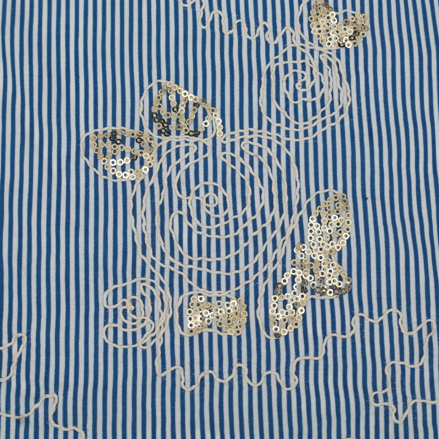 Cotton Sequins Stripe Embroidery Fabric