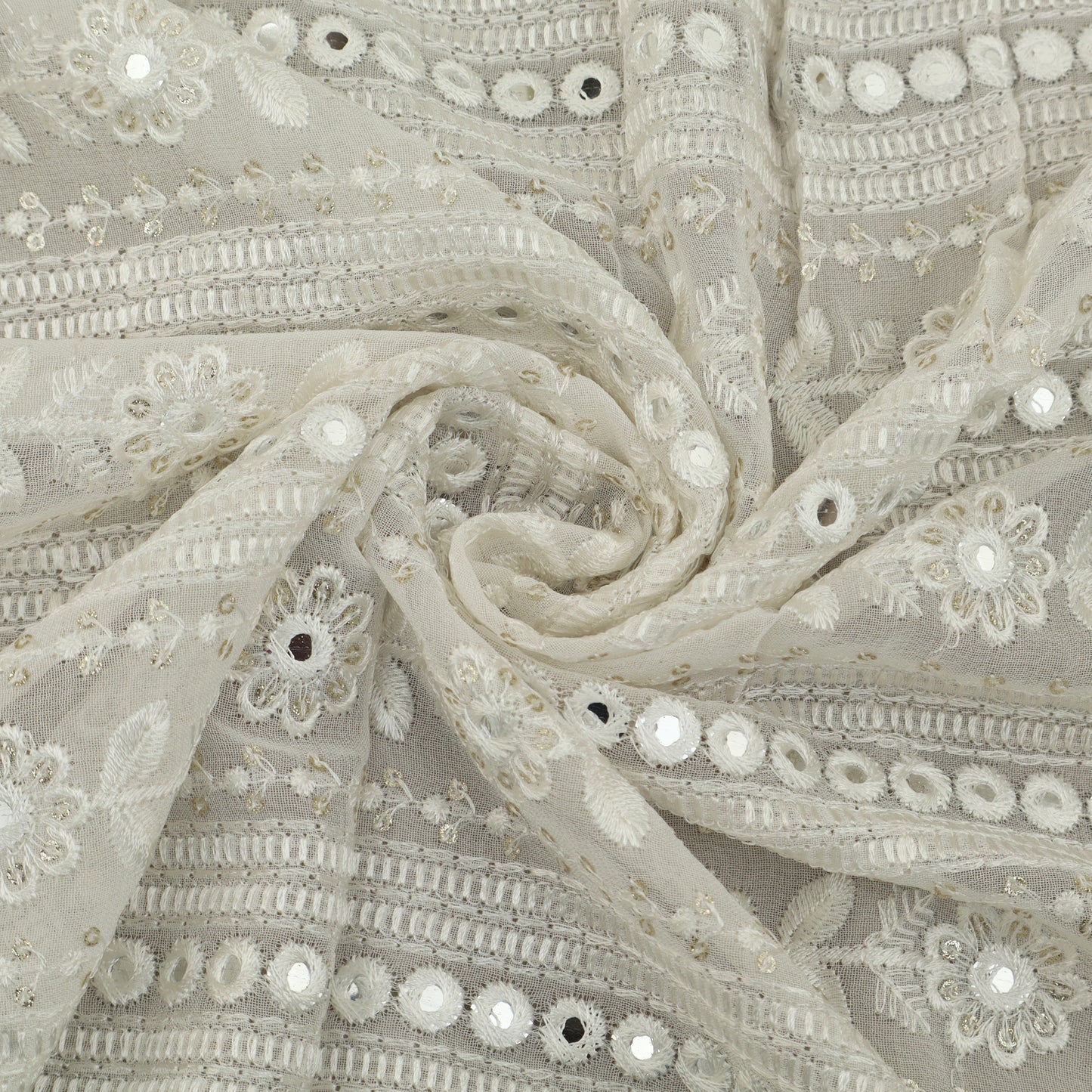 White Color Georgette Embroidery Fabric