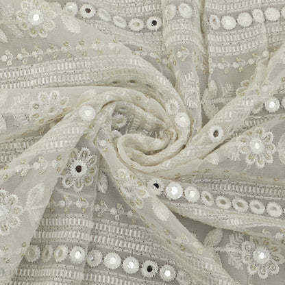 White Color Georgette Embroidery Fabric