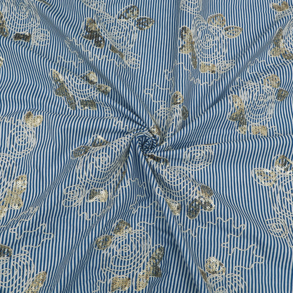 Cotton Sequins Stripe Embroidery Fabric