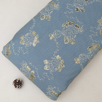 Cotton Sequins Stripe Embroidery Fabric