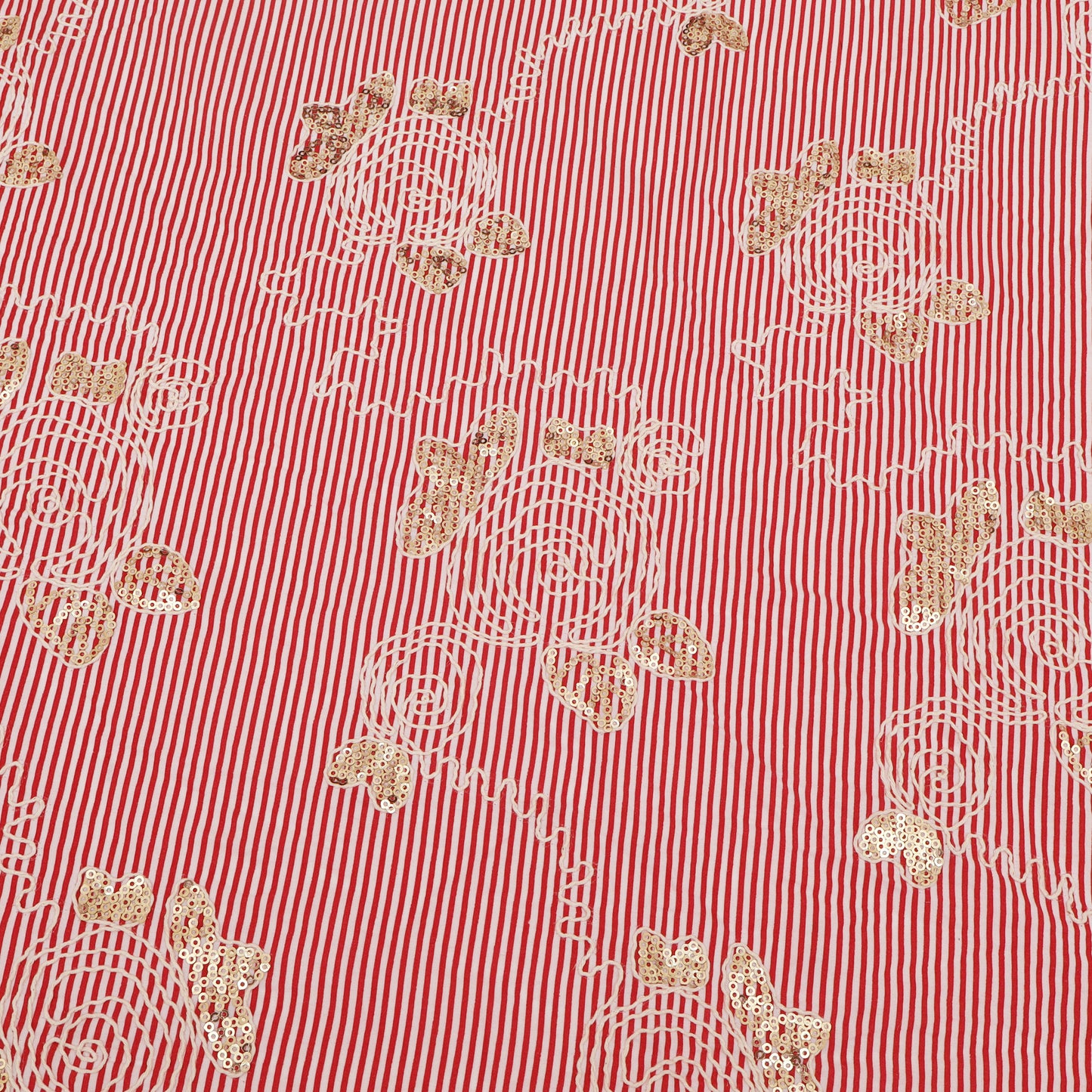 Cotton Sequins Stripe Embroidery Fabric