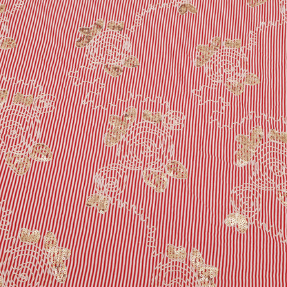 Cotton Sequins Stripe Embroidery Fabric