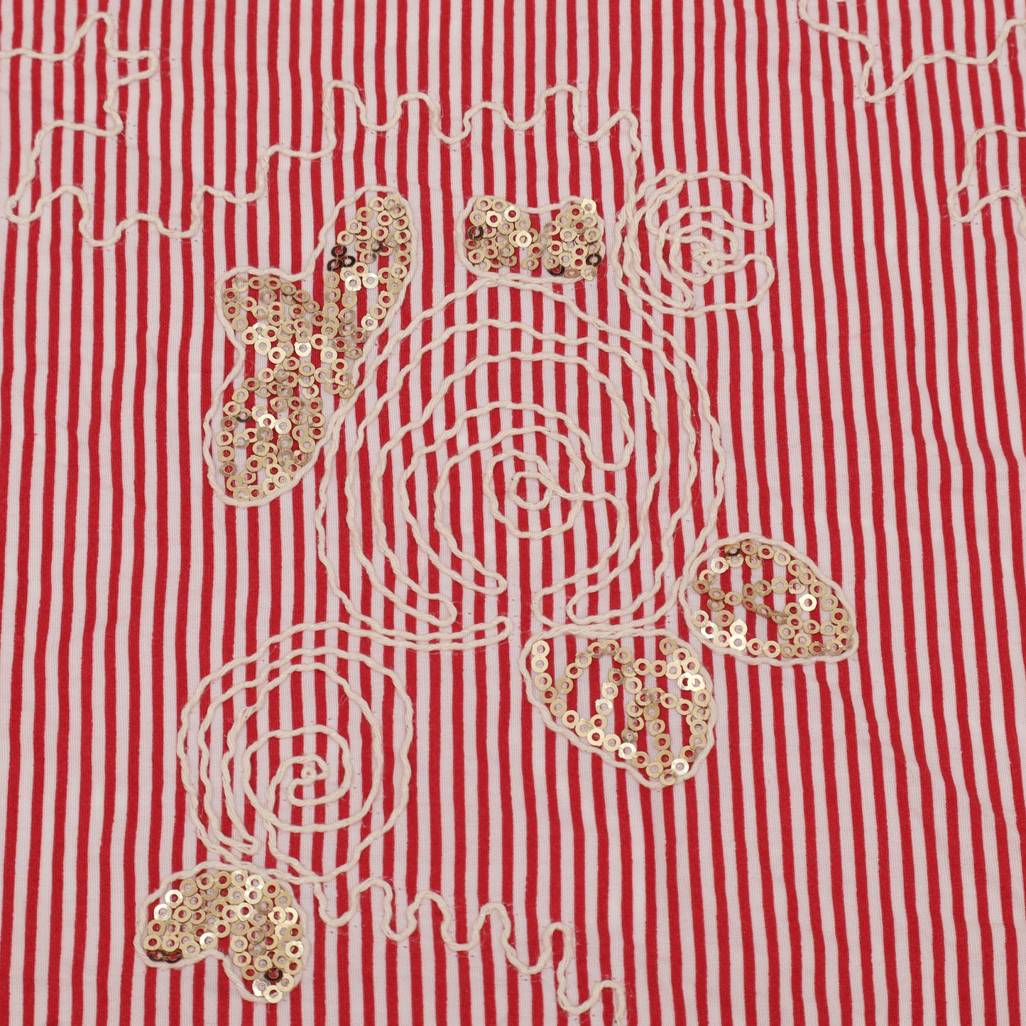Cotton Sequins Stripe Embroidery Fabric