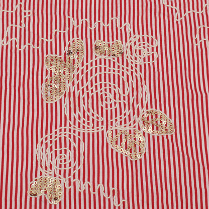 Cotton Sequins Stripe Embroidery Fabric