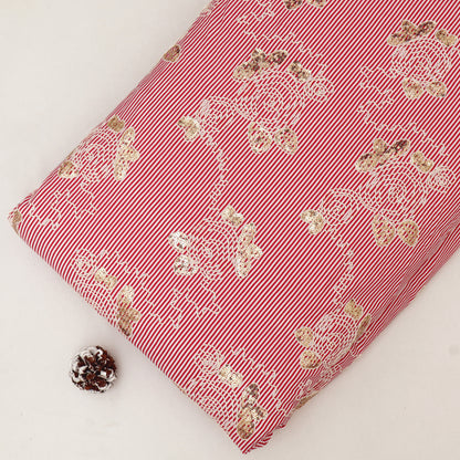 Cotton Sequins Stripe Embroidery Fabric