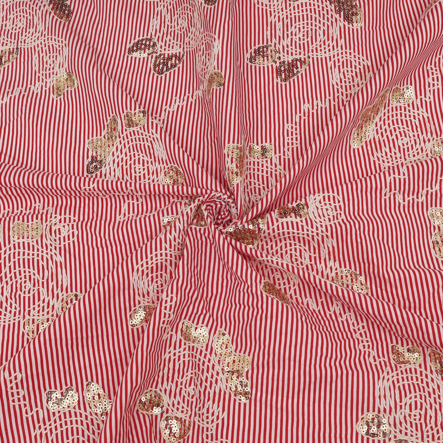 Cotton Sequins Stripe Embroidery Fabric