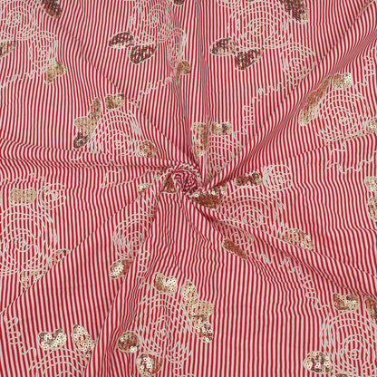 Cotton Sequins Stripe Embroidery Fabric