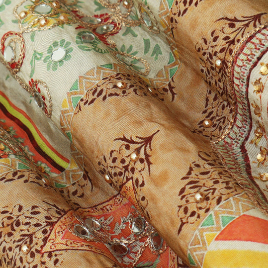 Multi Coloerd Tissue Mirror Work Fabric