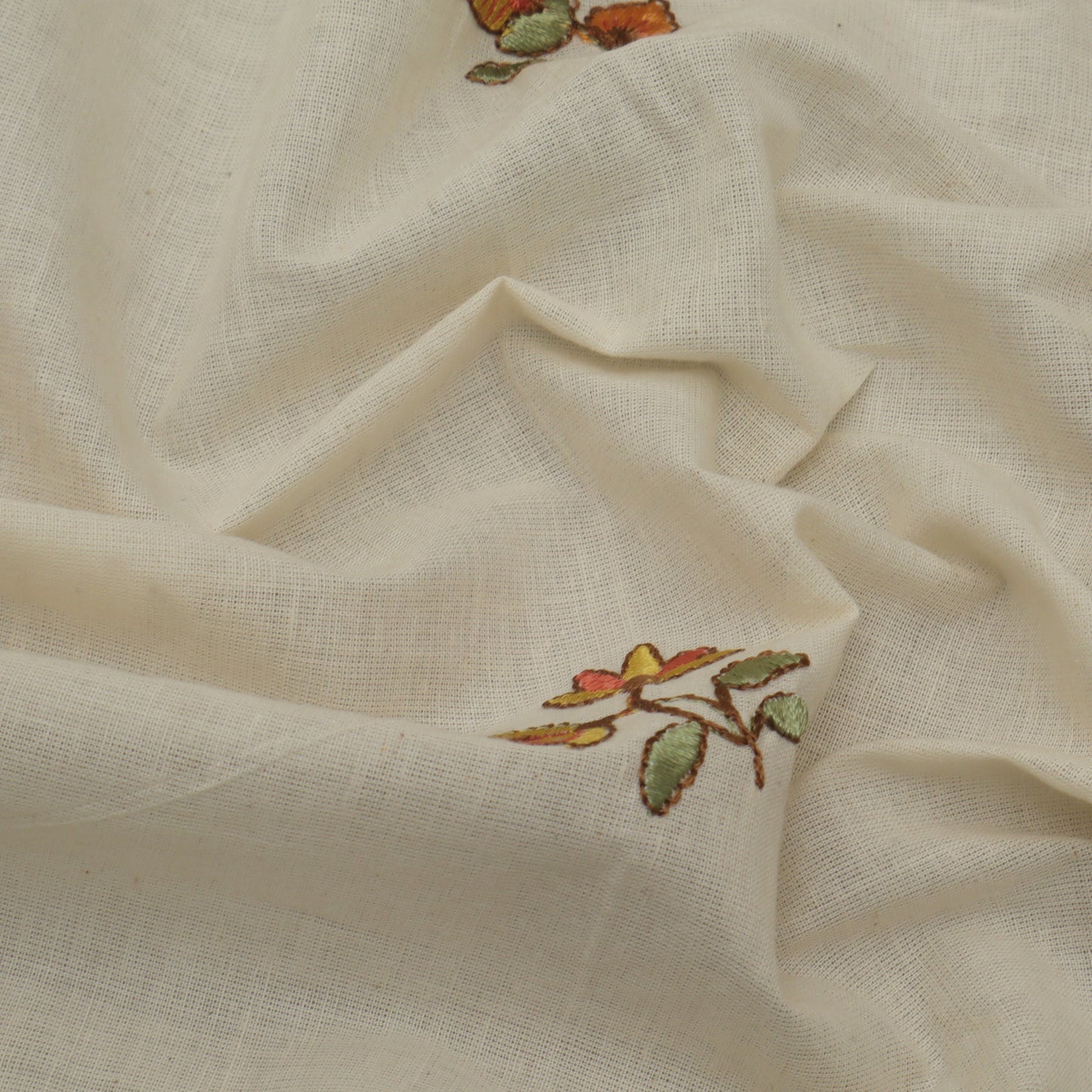 Off White Color Kora Cotton Embroidery Fabric