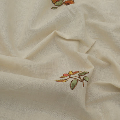 Off White Color Kora Cotton Embroidery Fabric