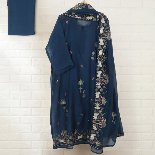 Semi-Stitched Chanderi  Suit