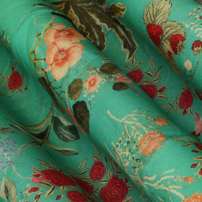 Green Color Tissue Print Fabric