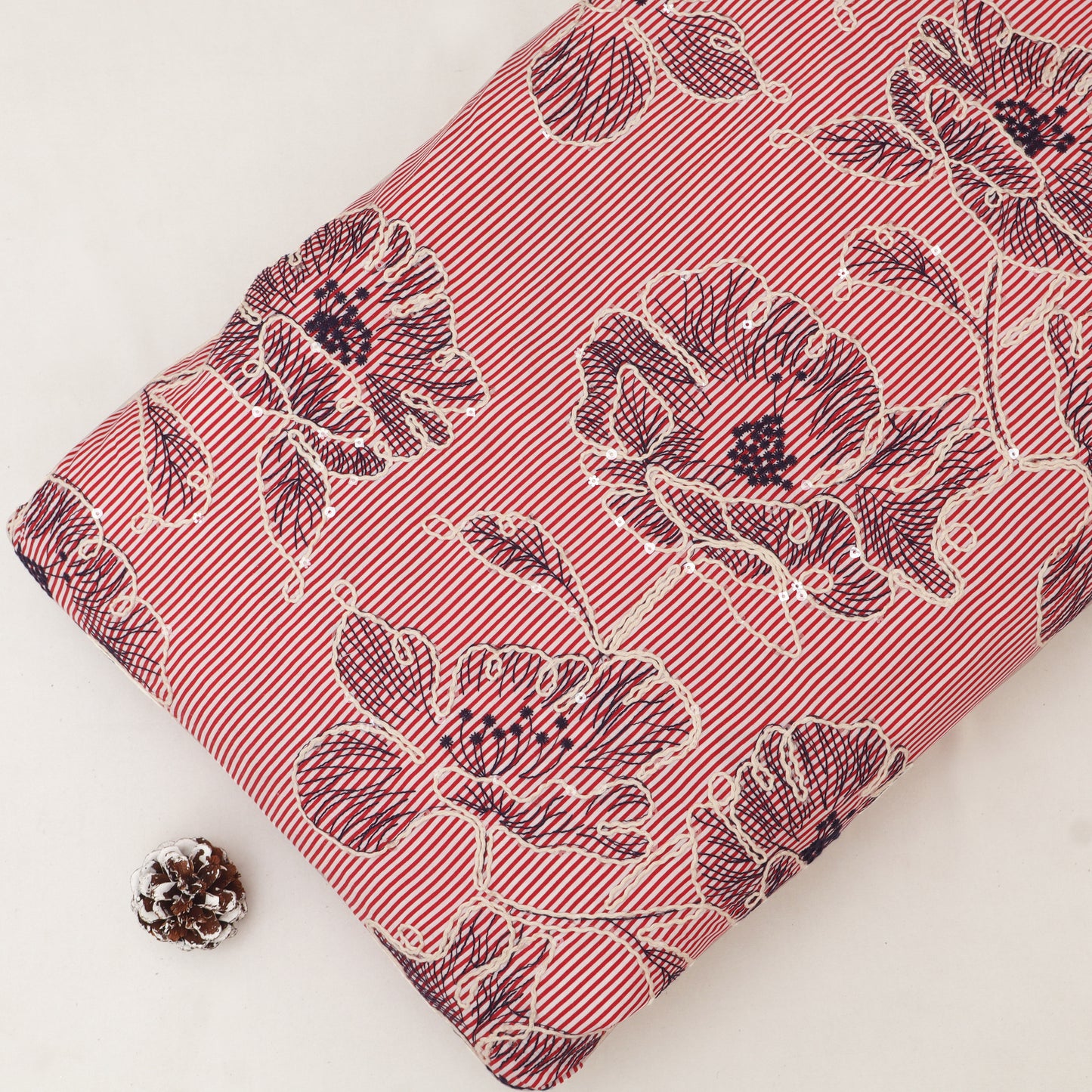 Cotton Stripe Embroidery Fabric