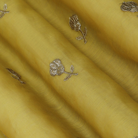Mustard Color Chanderi Booti Fabric