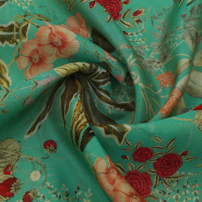 Green Color Tissue Print Fabric