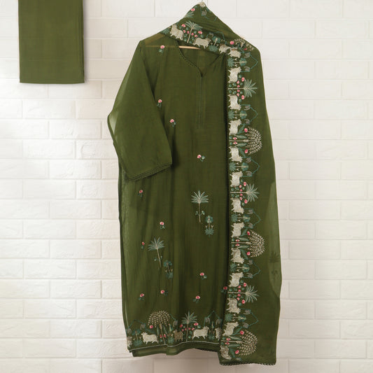 Semi-Stitched Chanderi  Suit