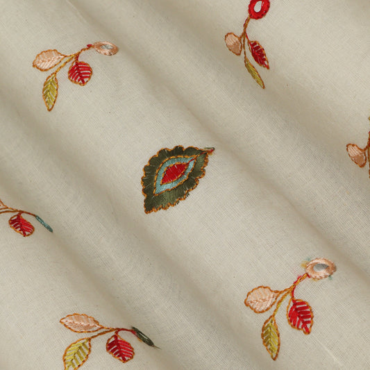 Off White Color Kora Cotton Embroidery Fabric