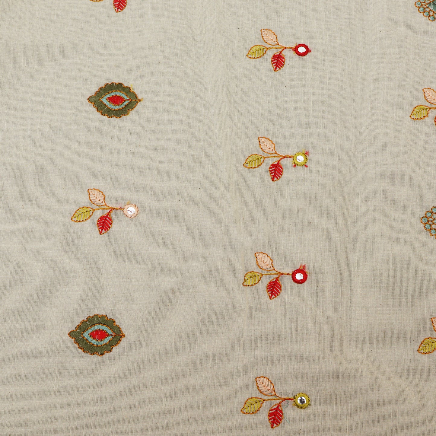 Off White Color Kora Cotton Embroidery Fabric