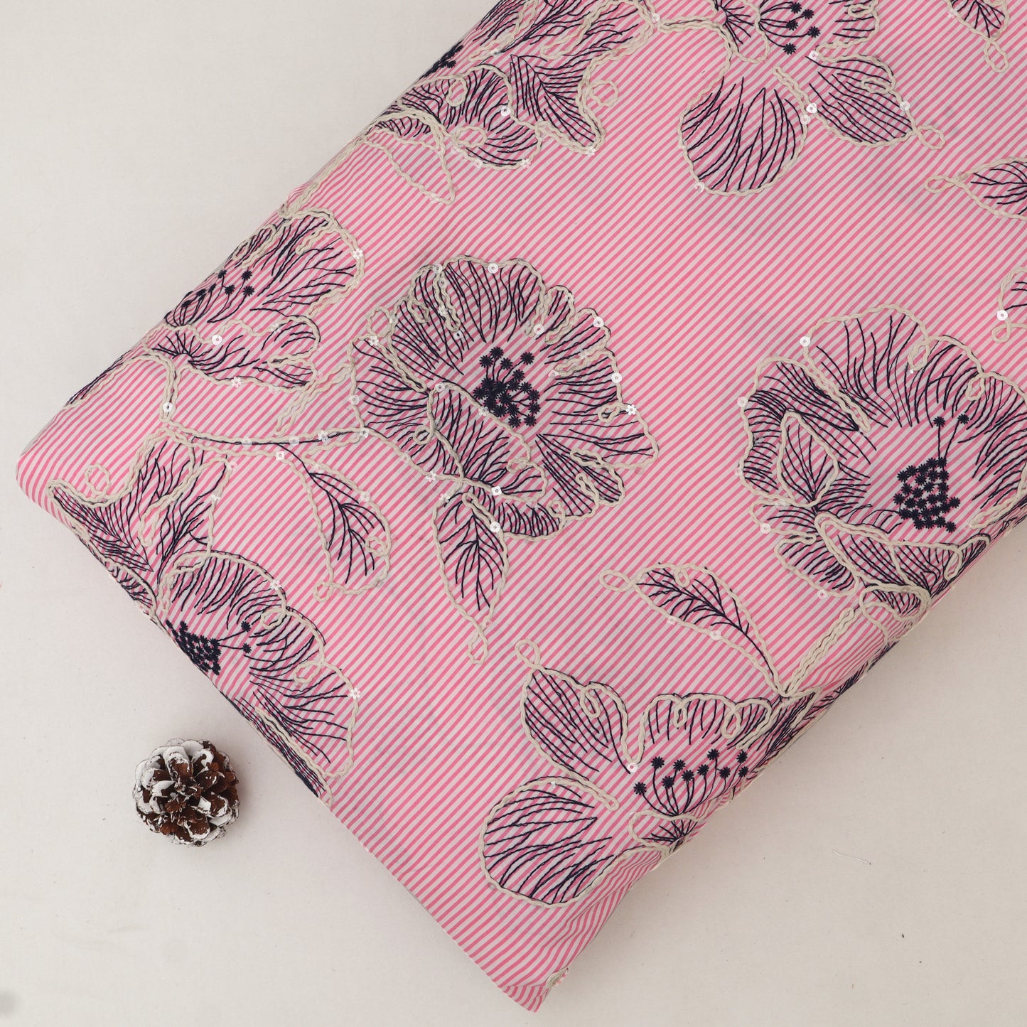 Cotton Stripe Embroidery Fabric