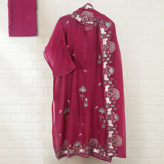 Semi-Stitched Chanderi  Suit