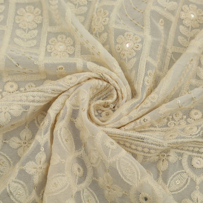 White Color Georgette Embroidery Fabric