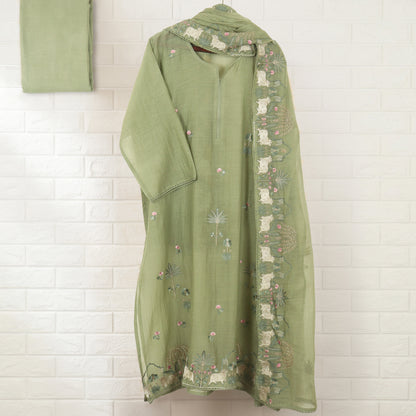 Semi-Stitched Chanderi  Suit