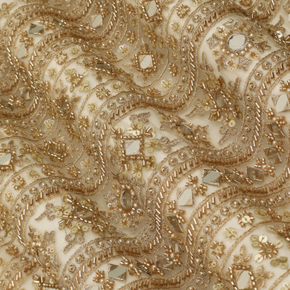 Gold Sequins Mirror Work Net Embroidery