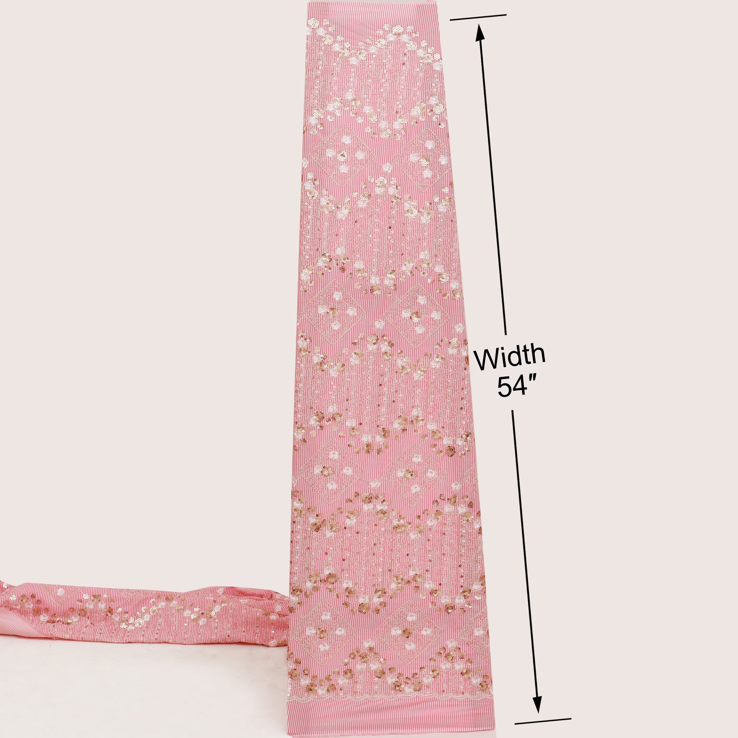 Cotton Sequins Stripe Embroidery Fabric