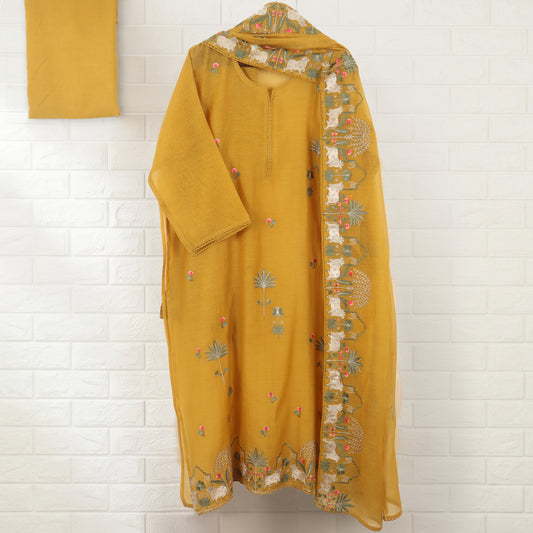 Semi-Stitched Chanderi  Suit