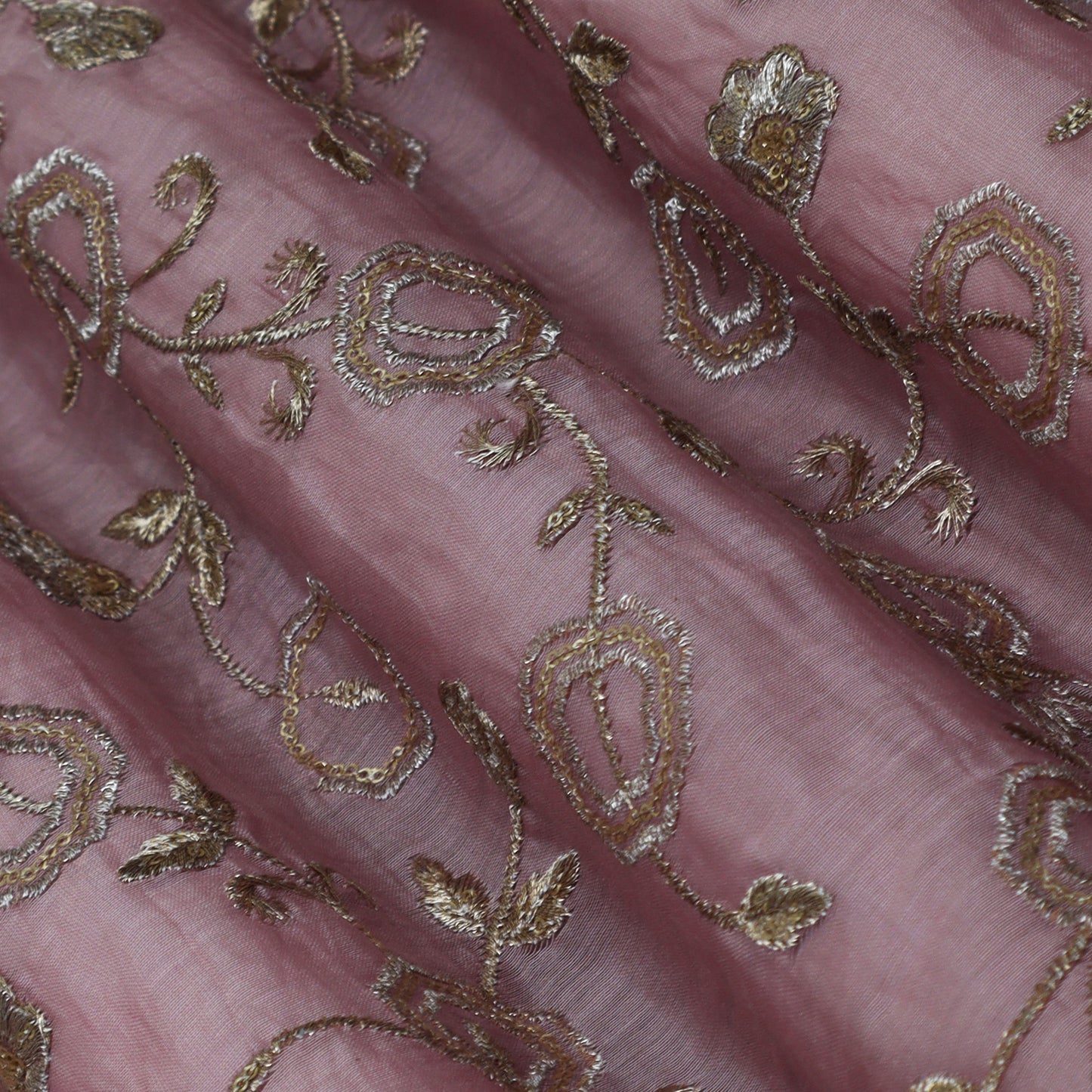 Pink Color Chanderi Embroidery Fabric