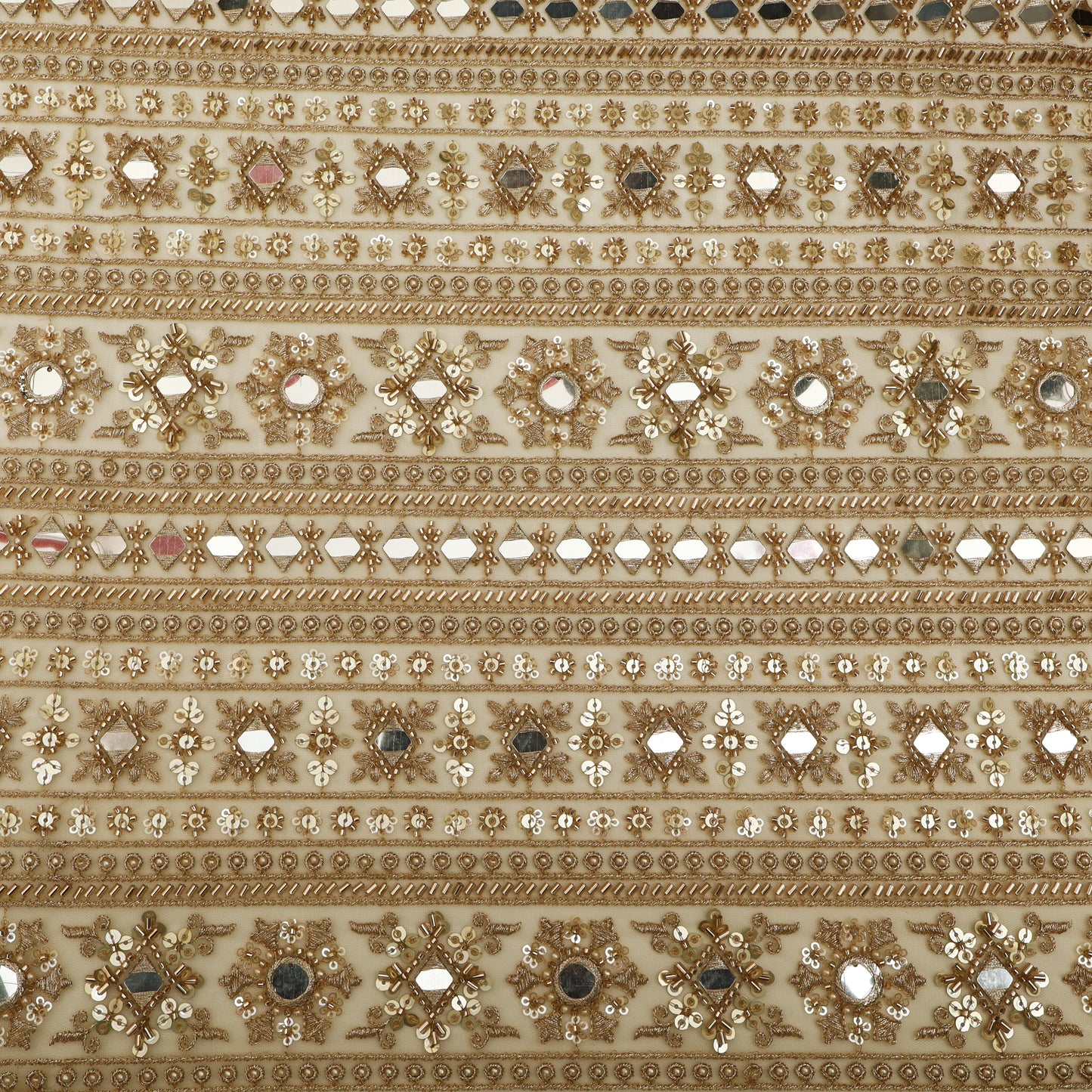 Gold Sequins Mirror Work Net Embroidery