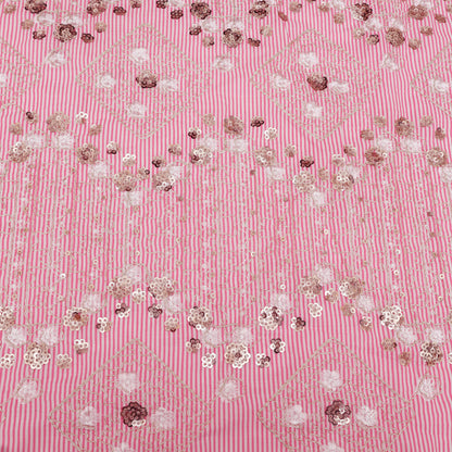 Cotton Sequins Stripe Embroidery Fabric