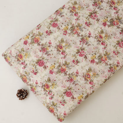 Cotton Chikan Print Embroidery Fabric