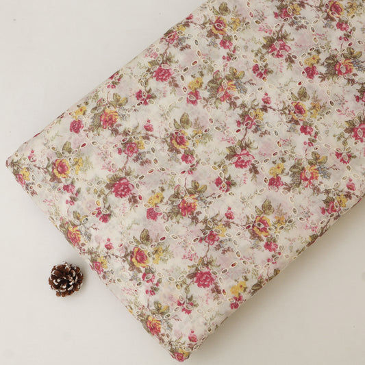 Cotton Chikan Print Embroidery Fabric