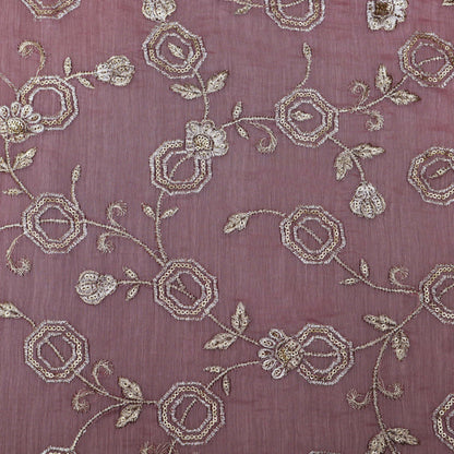 Pink Color Chanderi Embroidery Fabric