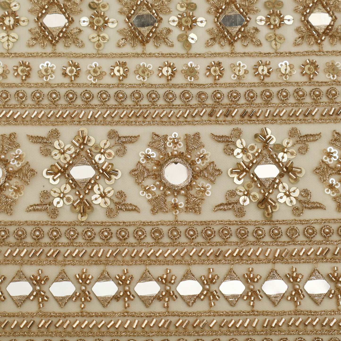 Gold Sequins Mirror Work Net Embroidery