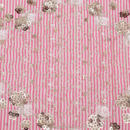 Cotton Sequins Stripe Embroidery Fabric