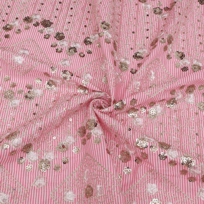 Cotton Sequins Stripe Embroidery Fabric