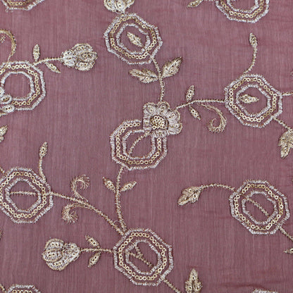 Pink Color Chanderi Embroidery Fabric