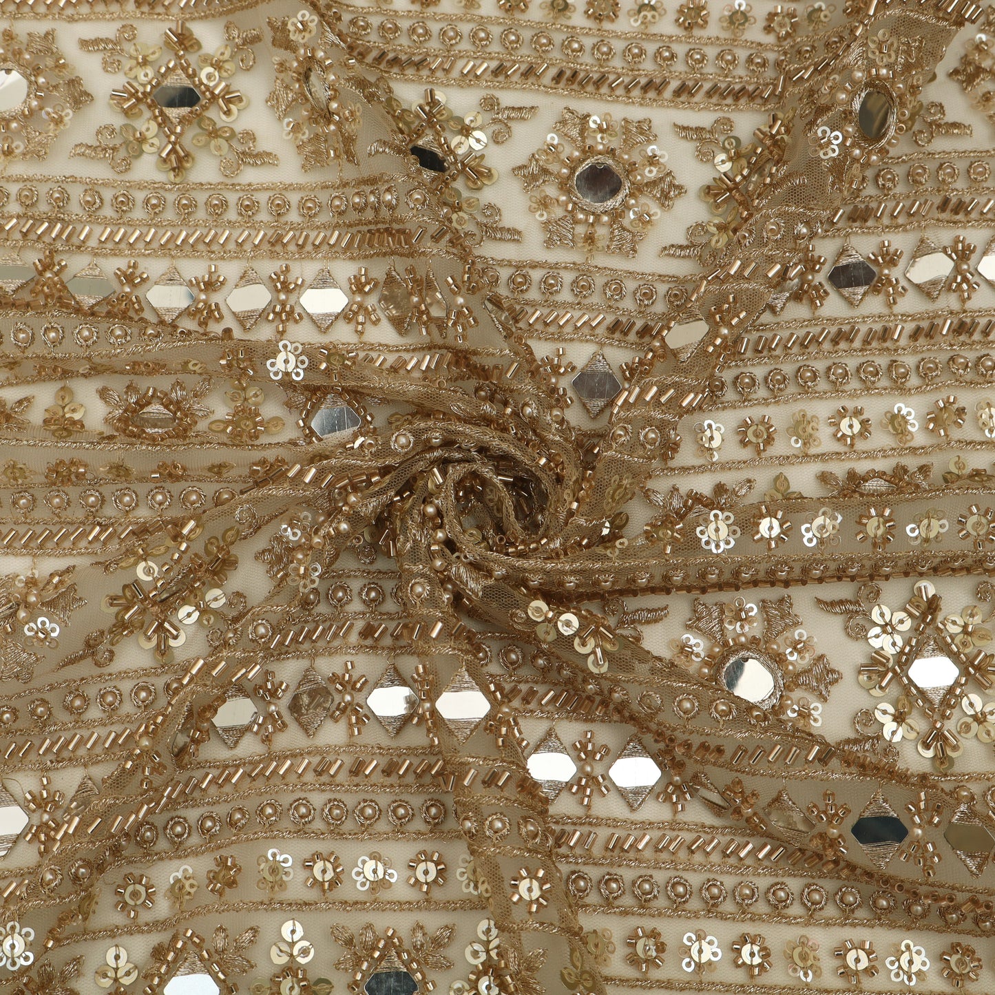 Gold Sequins Mirror Work Net Embroidery