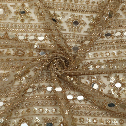 Gold Sequins Mirror Work Net Embroidery