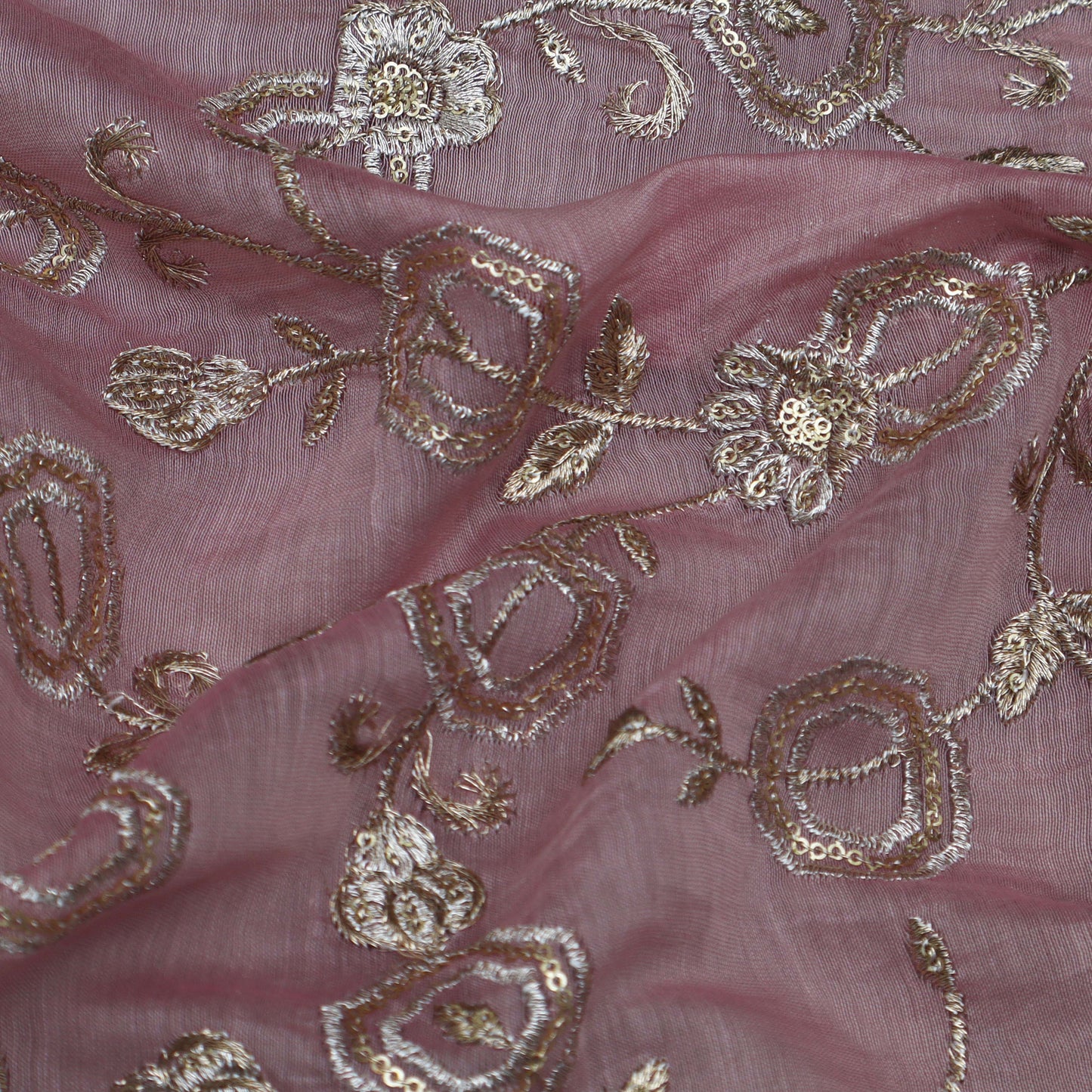 Pink Color Chanderi Embroidery Fabric