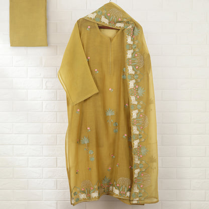 Semi-Stitched Chanderi  Suit
