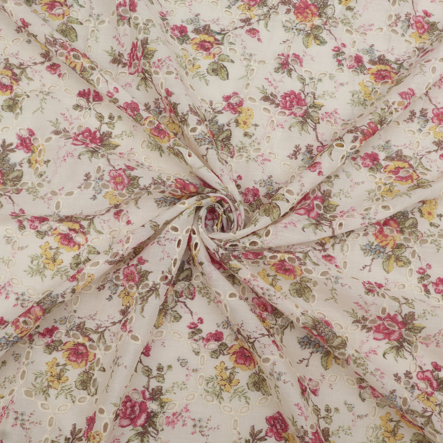 Cotton Chikan Print Embroidery Fabric