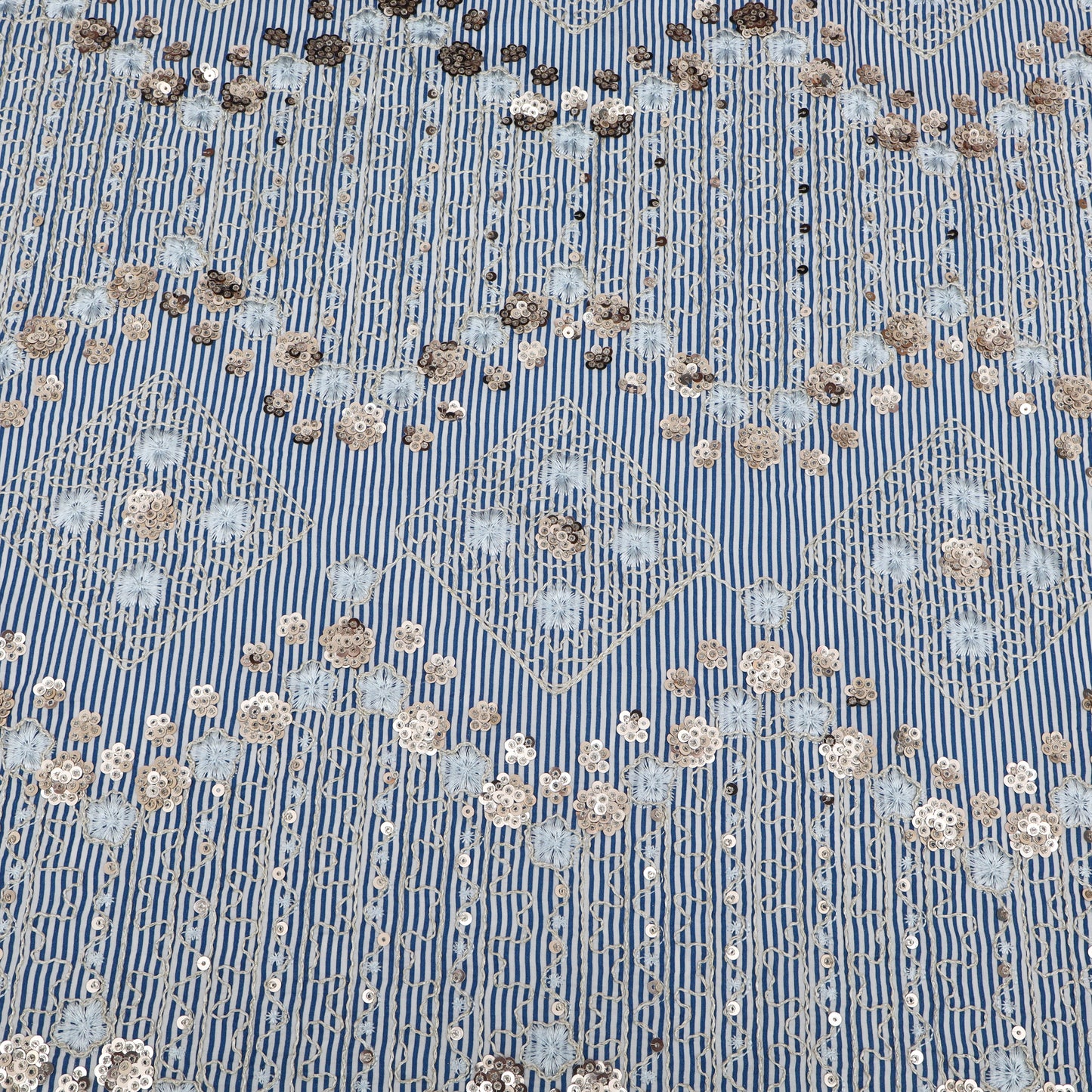 Cotton Sequins Stripe Embroidery Fabric