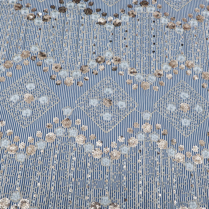 Cotton Sequins Stripe Embroidery Fabric