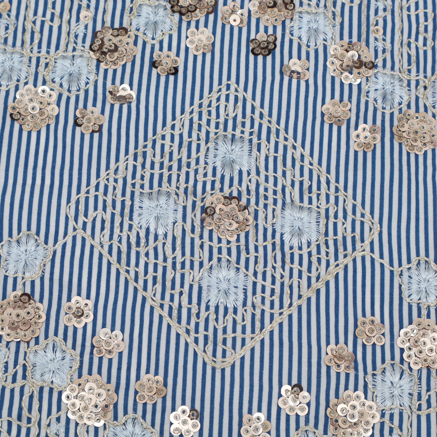 Cotton Sequins Stripe Embroidery Fabric