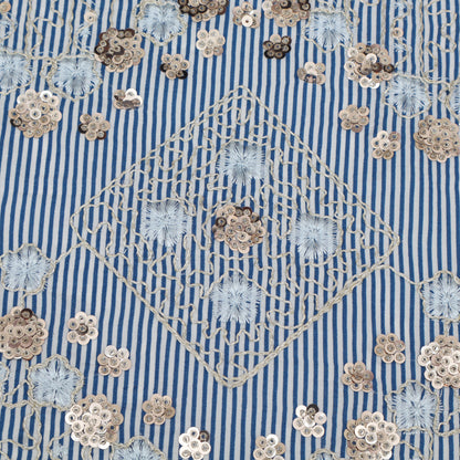 Cotton Sequins Stripe Embroidery Fabric